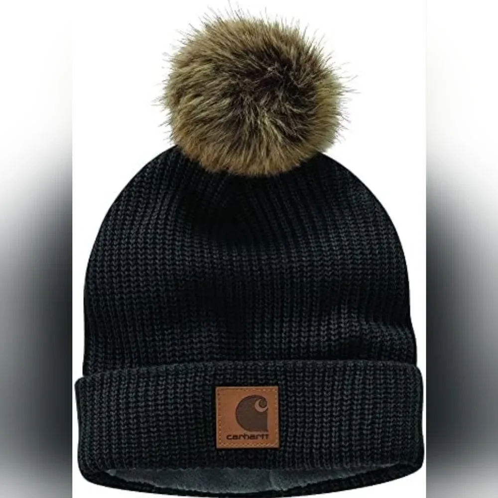 Carhartt Black Knit Pom-Pom Beanie Hat